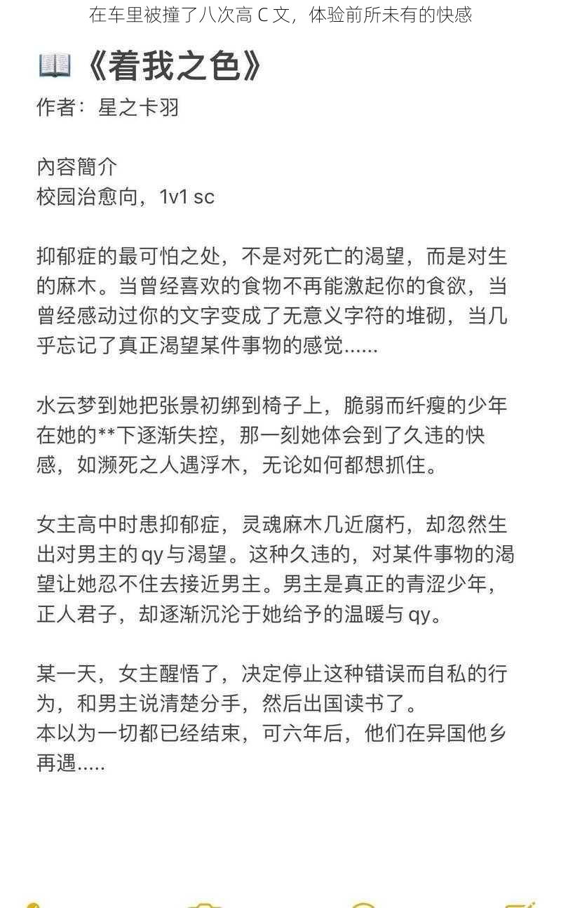 在车里被撞了八次高 C 文,体验前所未有的快感